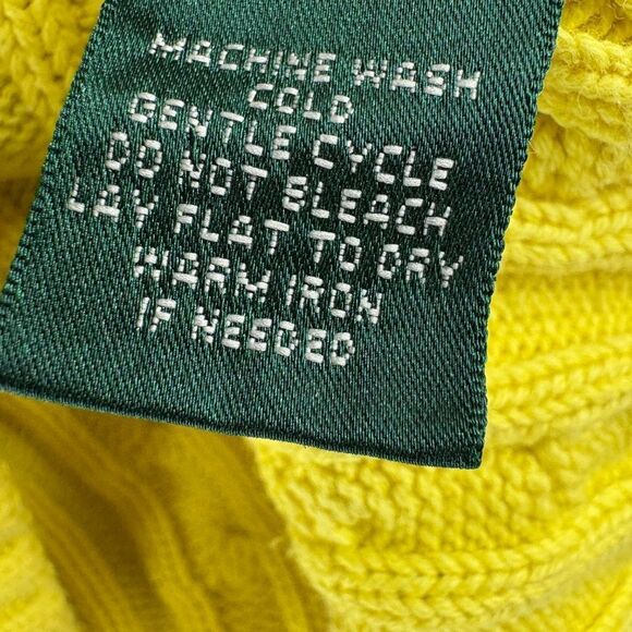 Lauren Ralph Lauren Cable Knit V-Neck Cotton Sweater Yellow Size Small Preppy - Picture 9 of 10